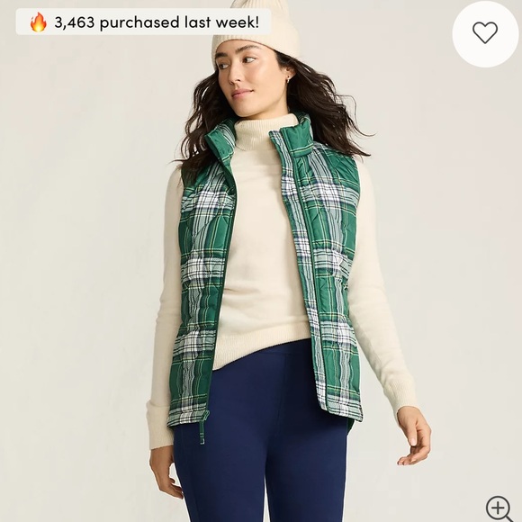 Lands' End Jackets & Blazers - Lands End Women's Print FeatherFree Quilted Insulated Vest Light Emerald Green